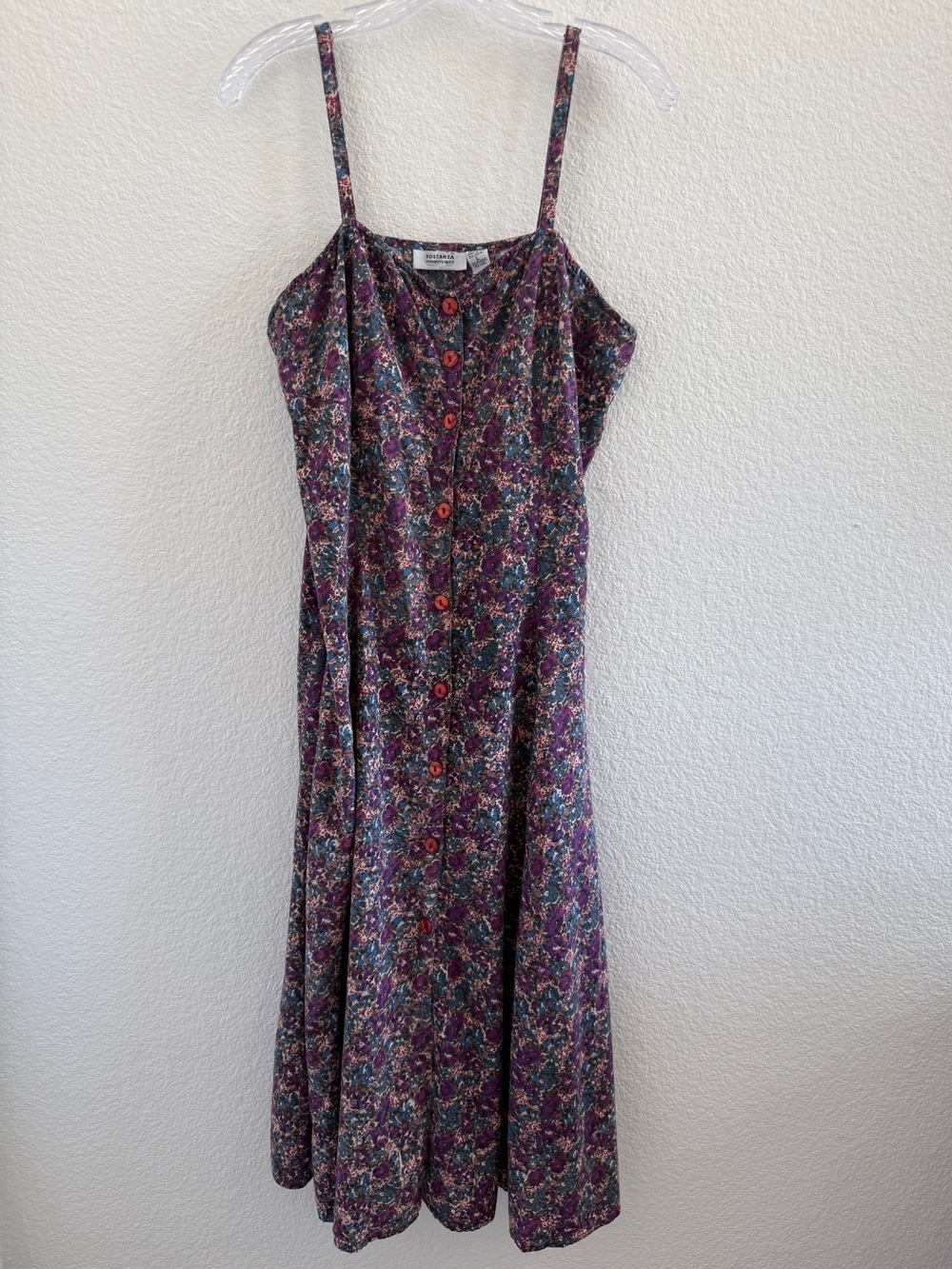 Sostanza Vintage 90s Purple‎ Floral Button Front Maxi Dress Large